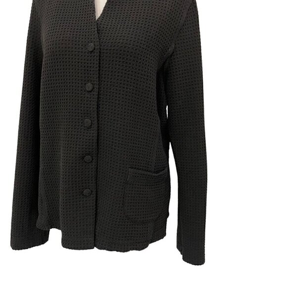 Eileen Fisher Waffle Knit Blazer Jacket Pocket Classic Black size Large - Picture 3 of 7